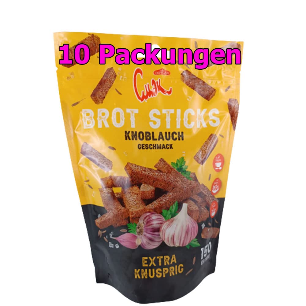 Dovgan Brot Sticks mit Knoblauchgeschmack 10er Pack (10 x 150g) Smak Brotsticks Croutons
