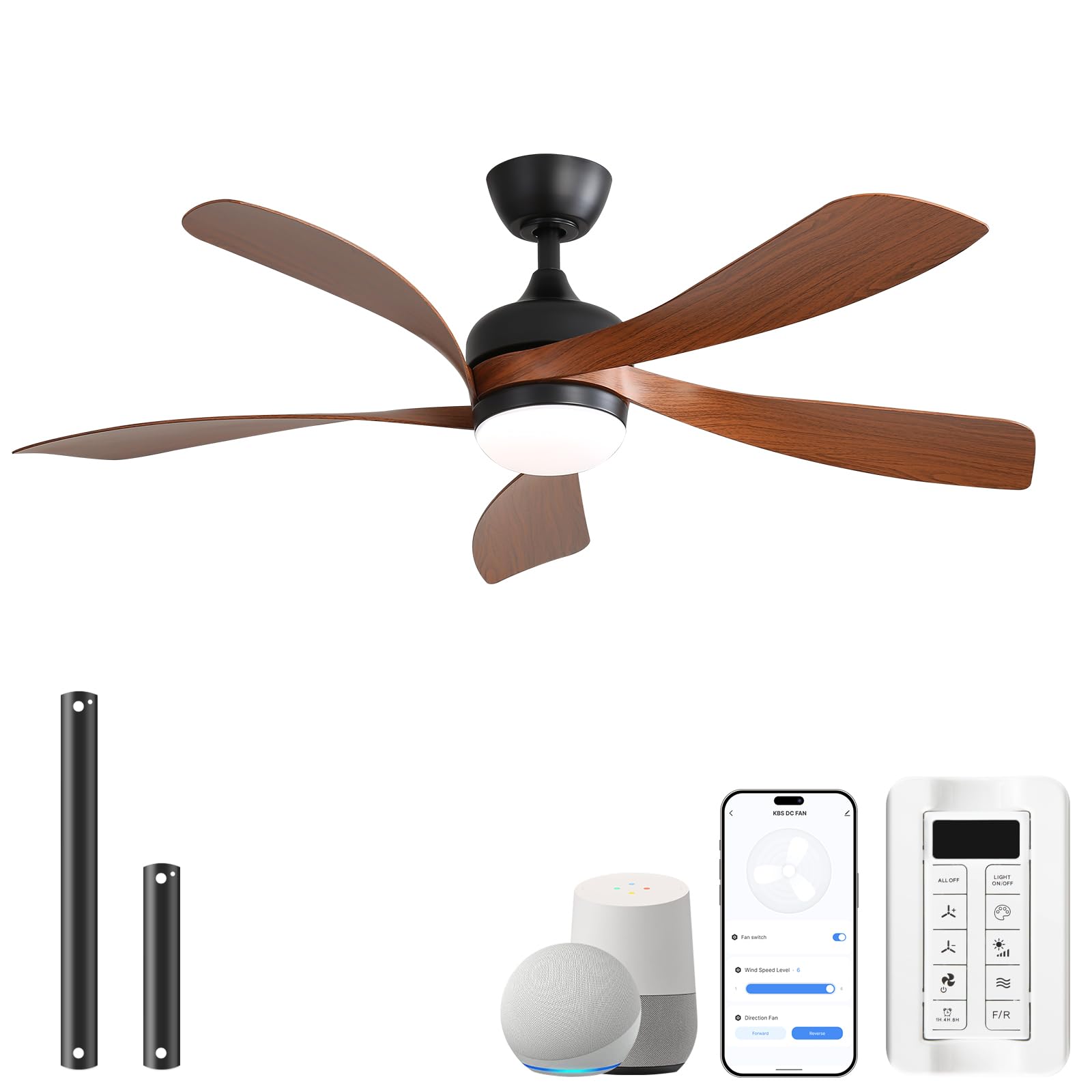 Sofucor 132cm Smart Ventilador de Techo con Luz,LED Silencioso Ventilador Techo con Mando Alexa/APP, Distancia, WiFi, Motor DC,Temporizador, 6 Velocidades para Dormitorio Salon