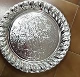  Bandeja para té marroqui redondas XL con grabado de estilo vintage, hecha a mano con detalles arabes (plata)