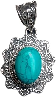Blue Turquoise Pendant, 925 Sterling Silver Plated, Handmade Pendant Oval Stone pendant, Blue Statement Necklace Artisan Jewelry Boho Style Necklace, Blue Turquoise Jewelry, Gift For All