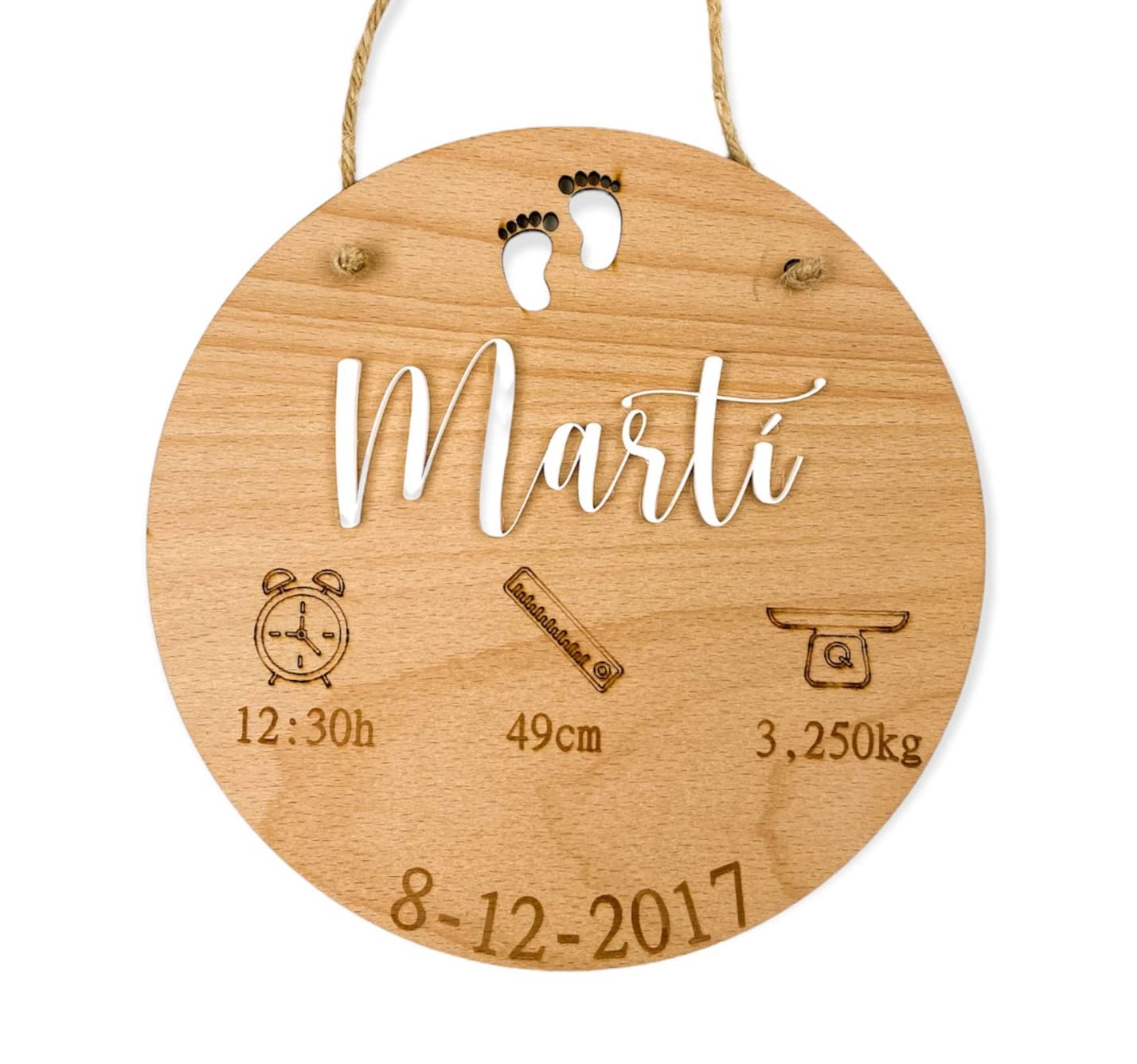 Natalicio personalizado en madera.Regalo bebe, recién nacido- Placa Natalicio Personalizada de Madera de haya- Cartel Nacimiento Nombre del Bebé – Decoración Habitación Infantil