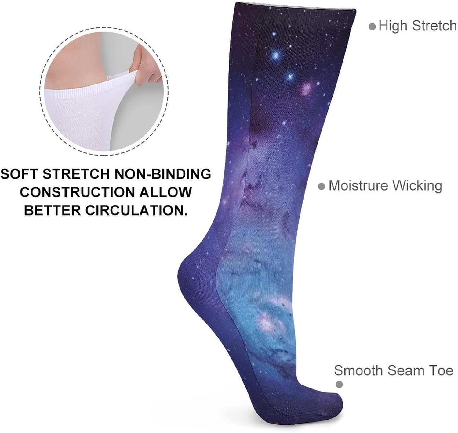 Blue & Purple Galaxy Crew Socks Soft Thermal Socks | Socks for Men Women-Casual Wicking,High Stocking for Sports Running-Long Thin Tube Sports Breathable