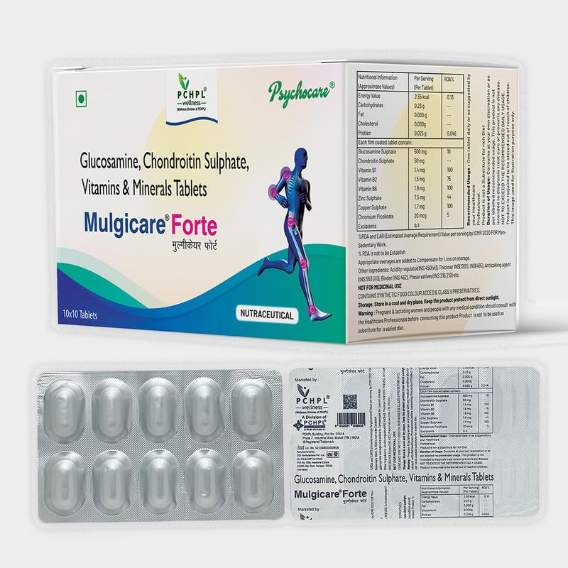 PCHPL wellness Mulgicare Forte-2 x 10 Tablets | 500mg Glucosamine, 50mg Chondroitin, Vitamin B Complex & Minerals Tablets for Bones and Joint Care (B0CKLQ2JZ9) Amazon Price History, Amazon Price Tracker