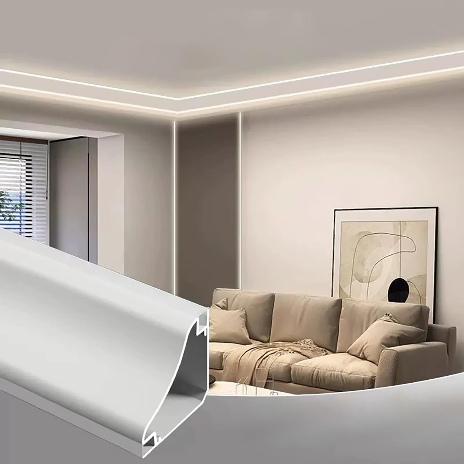 PULaif Ceiling Cornice Coving, LED Channel For Crown Molding Baseboard Ceiling Lighting Aluminum Profile 3.3-98.4 ft(20ft)