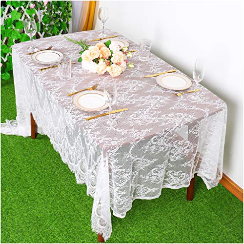 Partisout White Lace Tablecloth Rectangular 60x120 Inches Lace Rectangle Scalloped for Lace Tablecloths Romantic Wedding Table Cover Party Table Cloth Flower Oblong