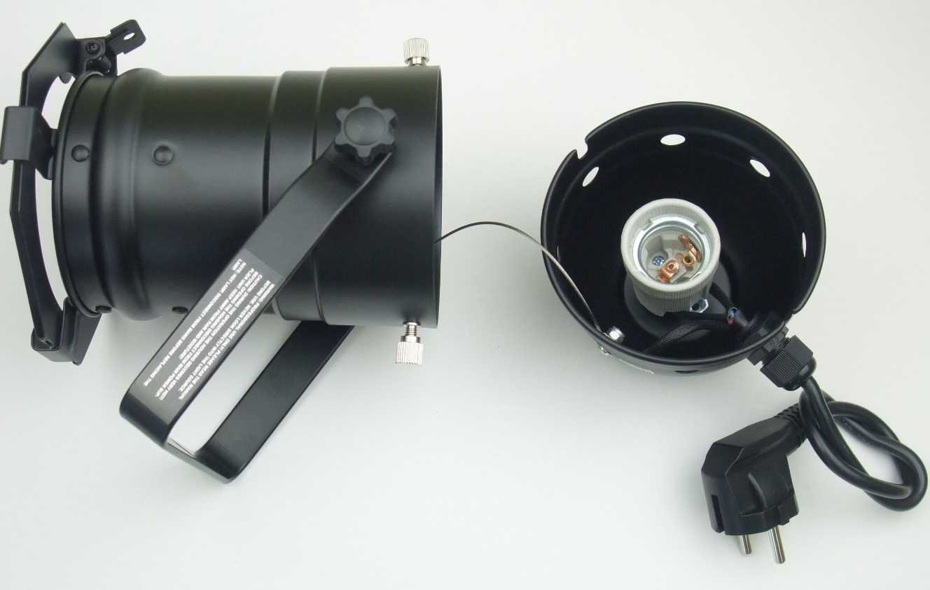 2 x PAR 30 Spot-Light Scheinwerfer SCHWARZ black PAR-30 mit Torblende, E-27 Fassung & Kabel mit Schuko-Stecker