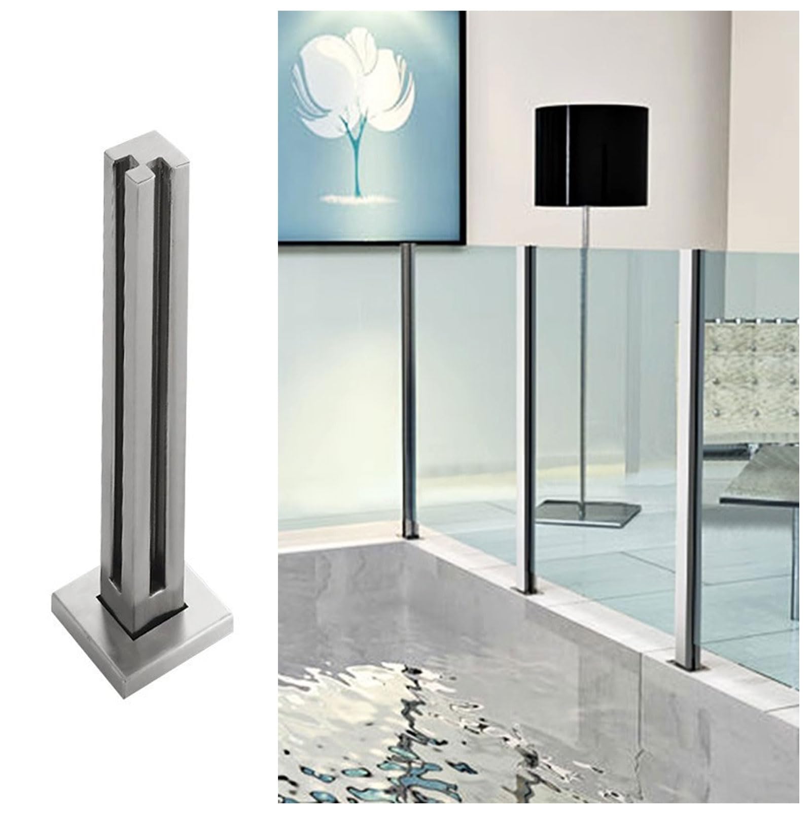 Paletti quadrati in acciaio inossidabile per balconi e giardini; pali quadrati per recinzioni da 8/10/12 mm di spessore, colore argento, per uso esterno