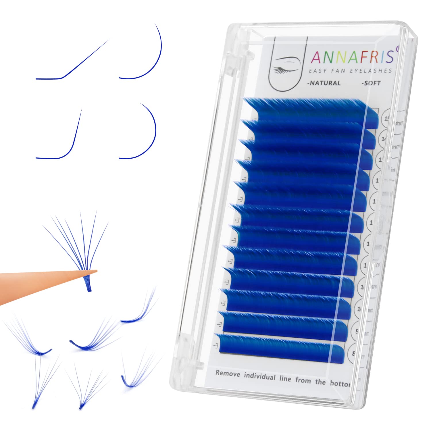 Colored Eyelash Extension Easy Fan Blue 0 07 LU Curl 8-15mm Mixed Volume Lash Extension Individual False Eye