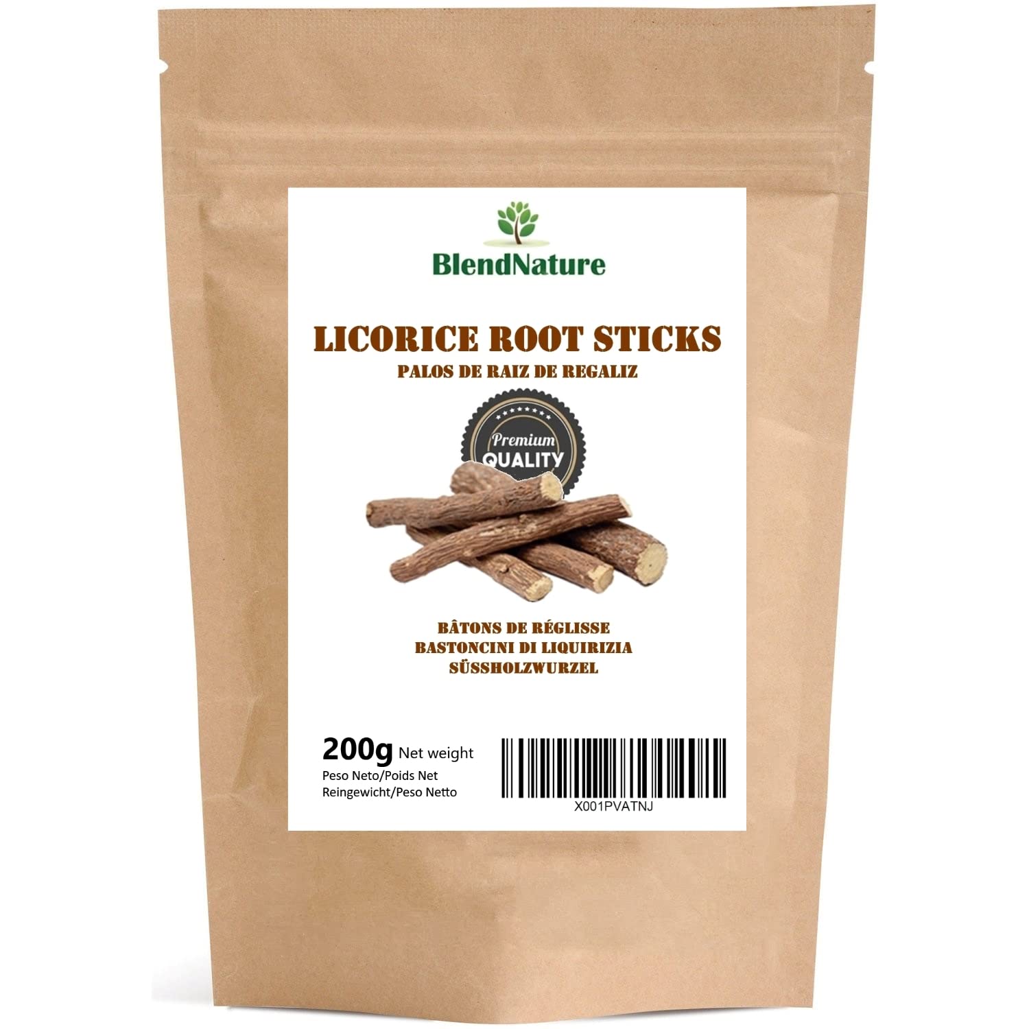 Regaliz en Palo - Raiz 100% Natural Seleccionadas– Bolsa de 200g – Maxima Frescura –Vegana