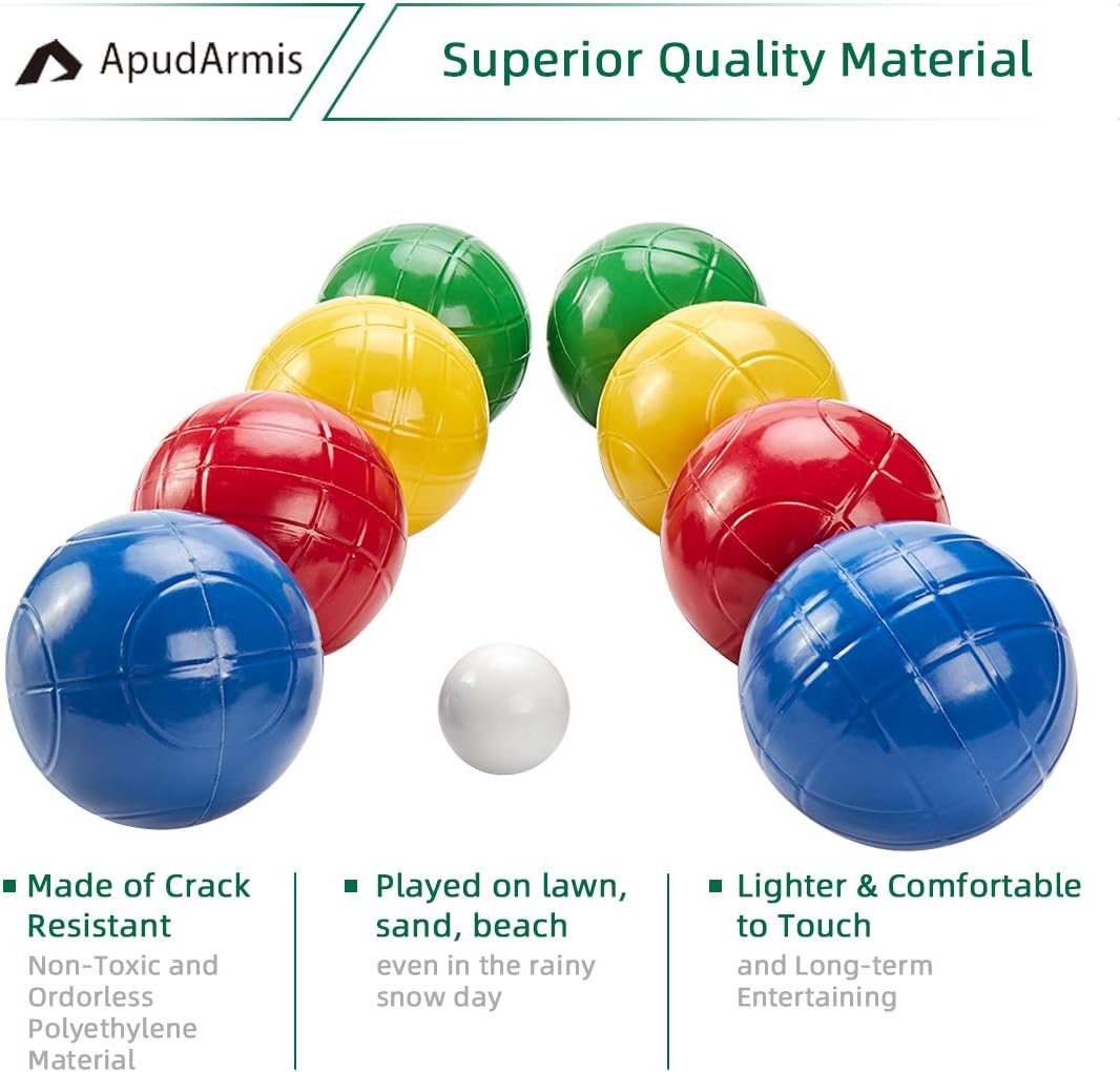 ApudArmis 90mm Bocce Balls Set, Lighter Outdoor Bocce Game for Backyard/Lawn/Beach - Set of 8 Soft PE Balls & 1 Pallino & Nylon Carrying Case & Measuring Tape for Kids Teens Beginners : Sports & Outdoors