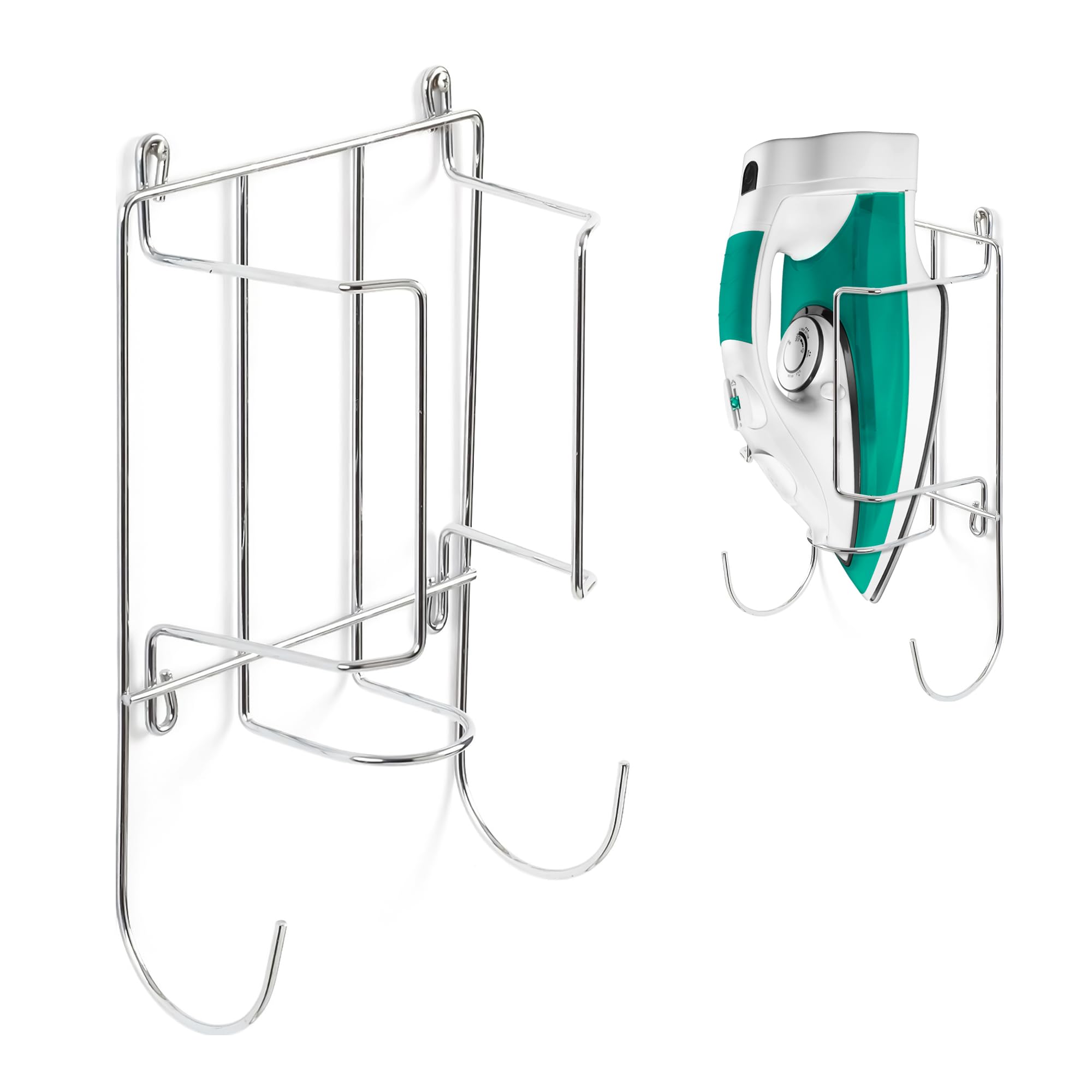 Winsome Chrome Finish Iron Holder Wall Mounted Over Door Ironing Board Hanger Chrome Plated Stainless Steel Compact Space Saving Iron Storage For Organization
