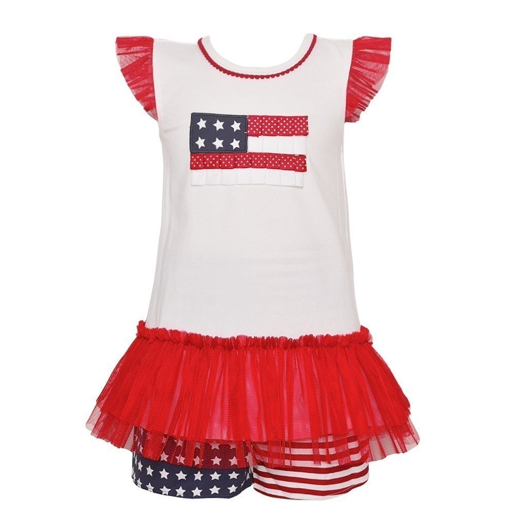 Bonnie Jean Little Girls Red Ruffle American Flag 2 Pc Shorts Outfit 4T