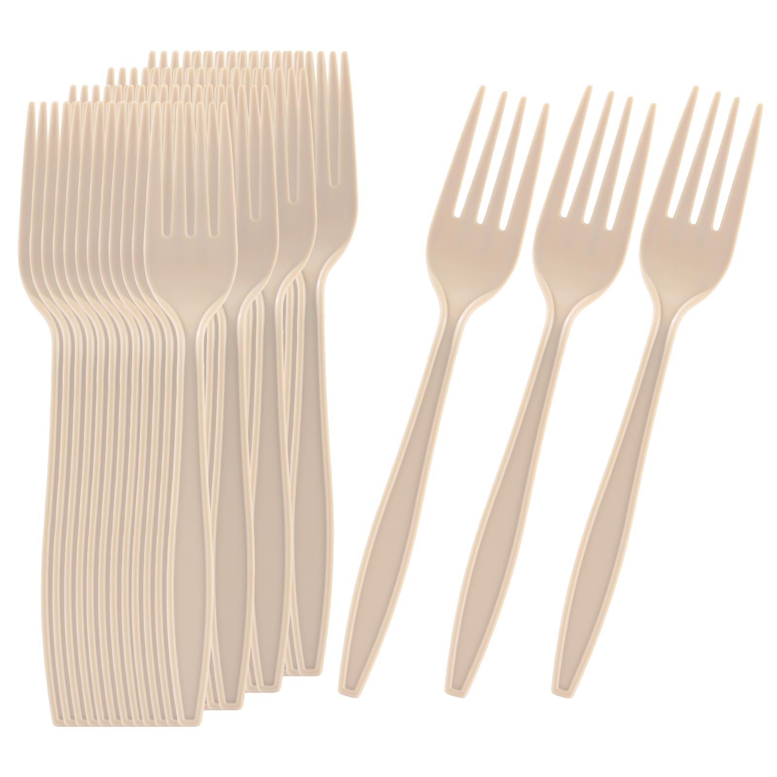 SOVEGLEE 50 Count Compostable No Plastic Forks,Disposable Heavy Duty Silverware, BPA-Free Cutlery Flatware Utensils Ecofriendly,Beige