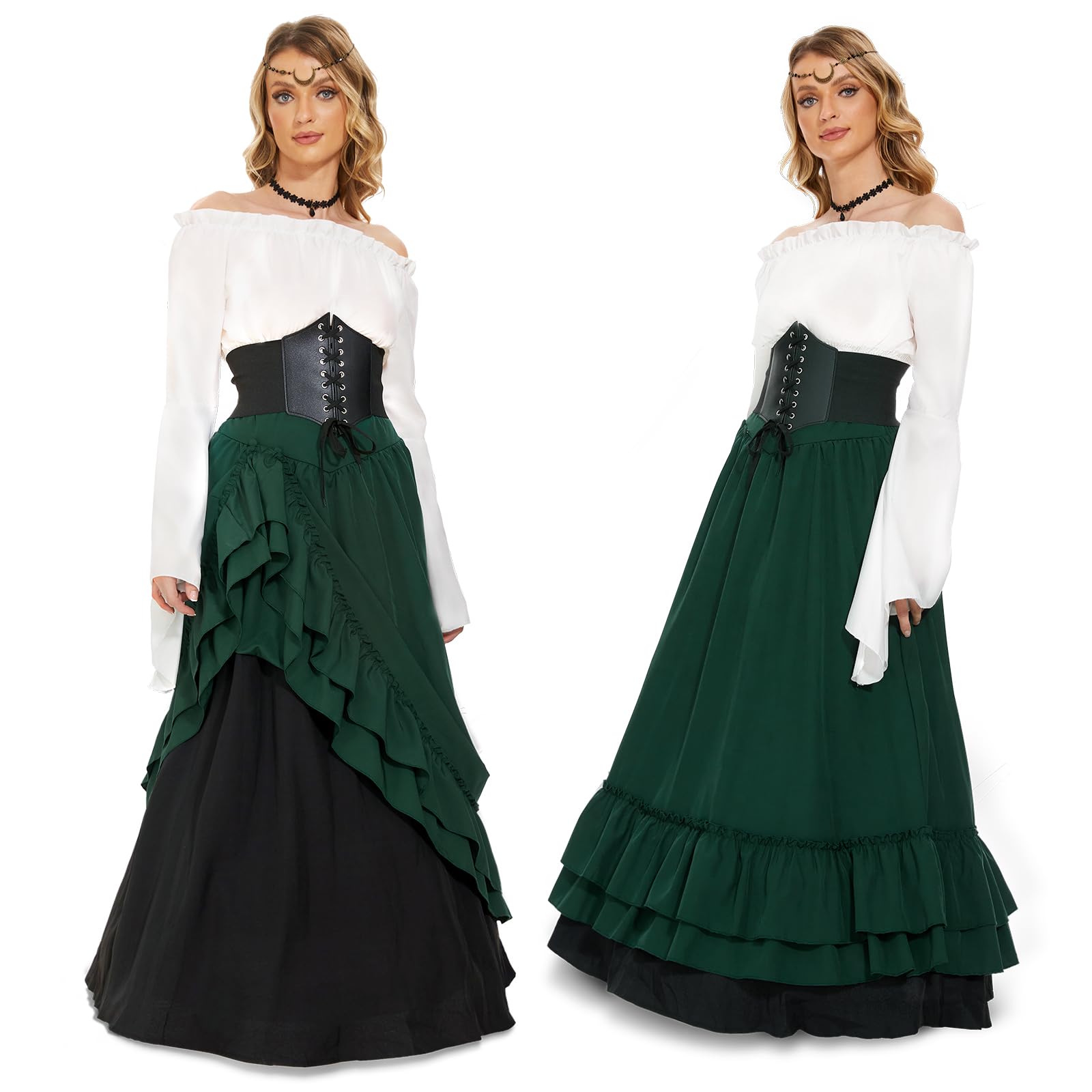 JONRRYIN Falda Larga Medieval para Mujer, Costume Victoriano Renacentista, Manga Acampanada Bohemio Vestido, Ropa Gótico Vintage Carnaval Halloween