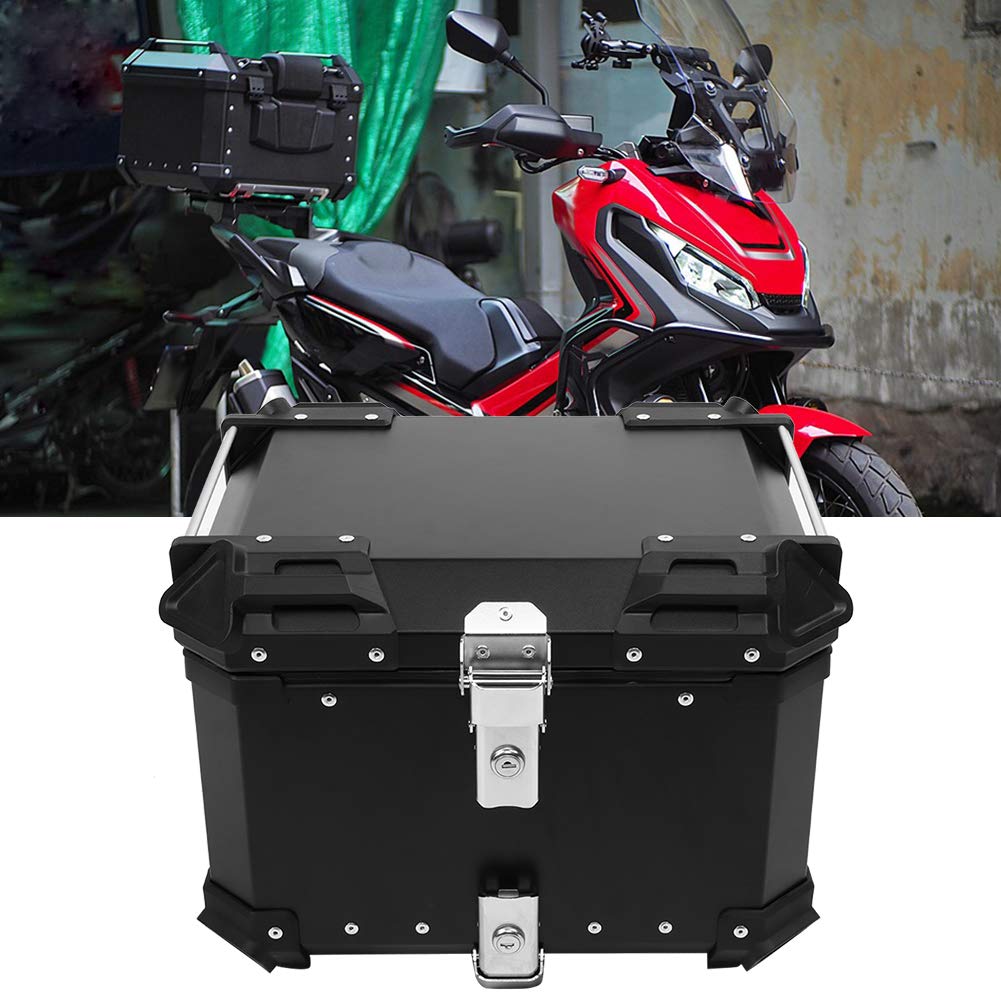 BigKing Motorrad Topcase 45L – Wasserdichter Motorradkoffer mit Schloss & 2 Schlüsseln, Universal Heckbox für Roller & Motorrad, CNC-Aluminium Gepäckbox (Schwarz)