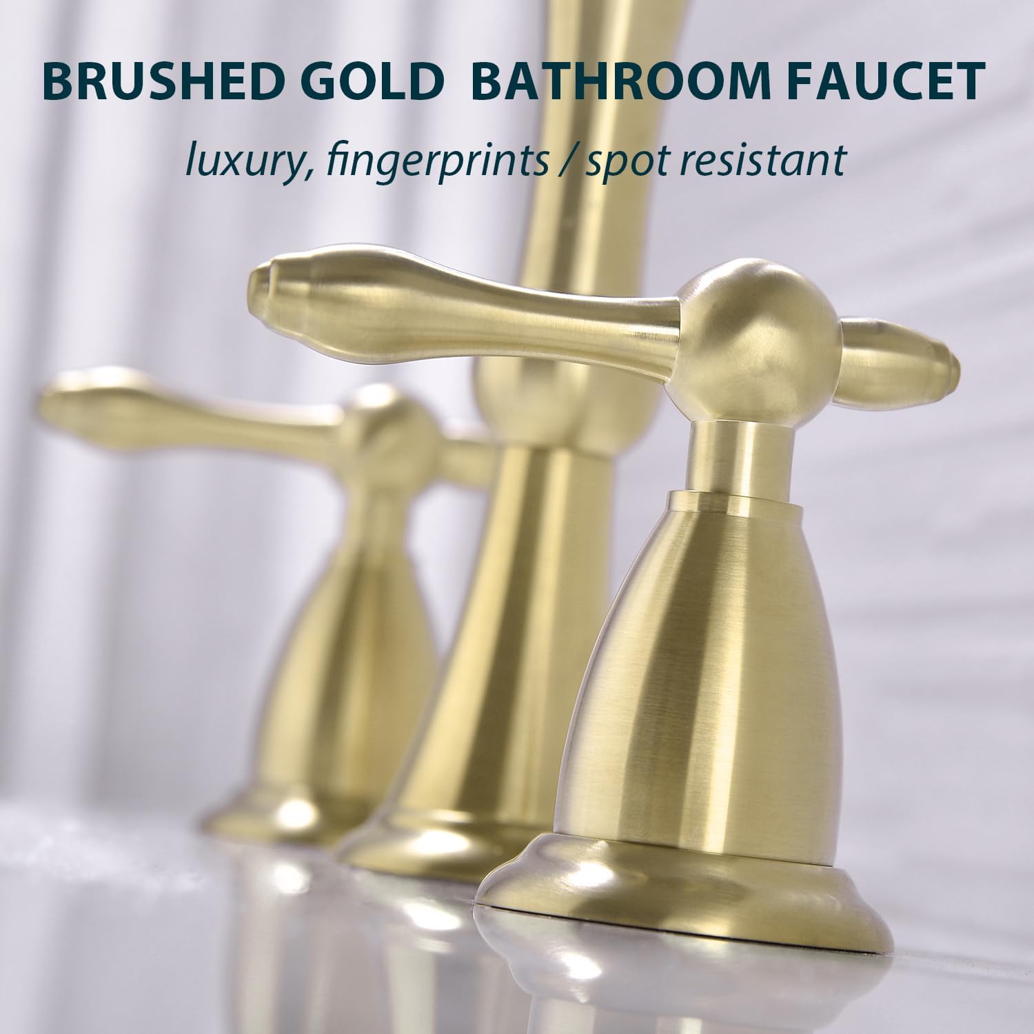 TRUSTMI 8 Inch Widespread Brushed Gold Bathroom Faucet 3 Hole Solid Brass Bathroom Vanity Sink Faucet with Overflow Pop-Up Drain Assembly and cUPC Water Supply Lines - Image 4