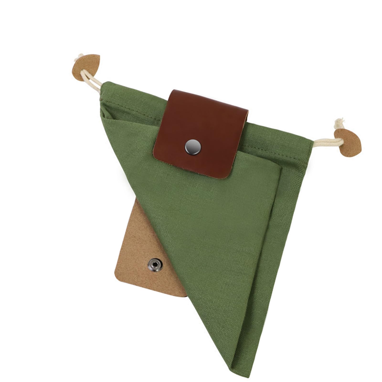 Uqezagpa Men's Green Foldable Waxed Canvas Foraging Pouches Hiking Waist Pack With Drawstring Leather Mushroom Belt For Camping And Foldable Foraging Bag