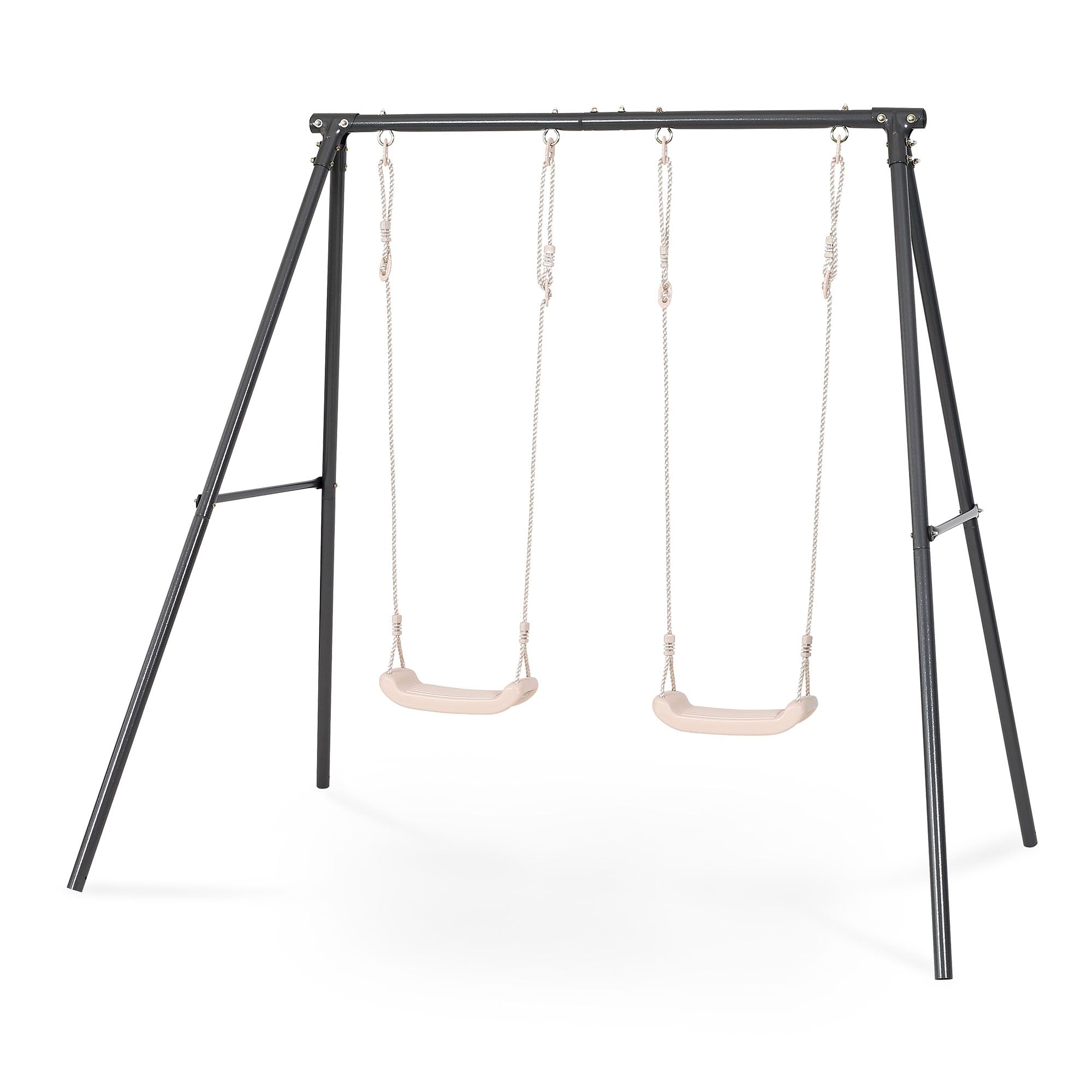 HyperMotion Doppelter Gartenschaukel für Kinder höhenverstellbar zwei Sitze stabile Stahlkonstruktion Bodenhülse beige für den Garten