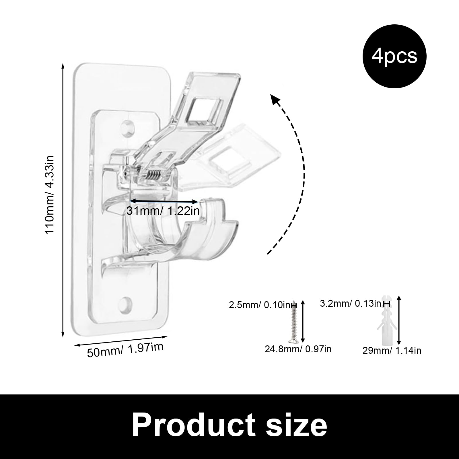 HERKINDNESS 4 Pièces Support Tringle Rideaux sans Percage, Tringle Rideau sans Percage, Support Tringle Rideaux, Deux Méthodes D'installation, Vis Incluses, pour Rideaux Suspendus ou Porte-Serviettes