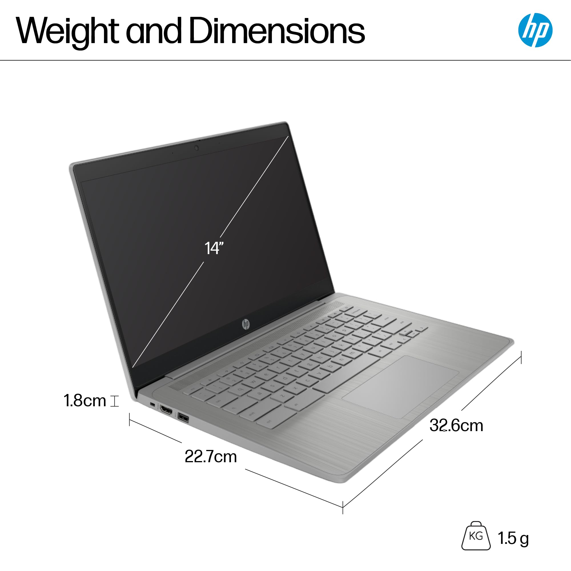 HP Chromebook 14" | Intel Celeron N4500 Processor | 4GB RAM | 64GB eMMC | Intel UHD Graphics | HD Anti-glare Display | Chrome OS | Dual Speakers | USB-C Fast Charging | Modern Grey | 14a-ne1000sa — view 7
