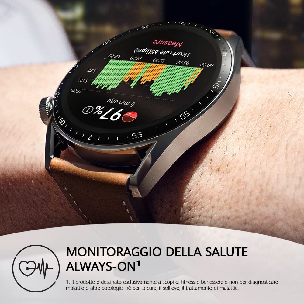 HUAWEI Watch GT 3 46 mm SmartWatch, Batteria di Lunga Durata, Monitoraggio SpO2, AI Running Coach, Monitoraggio Frequenza Cardiaca, Oltre 100 Modalità di Allenamento, Versione Italiana, Nero