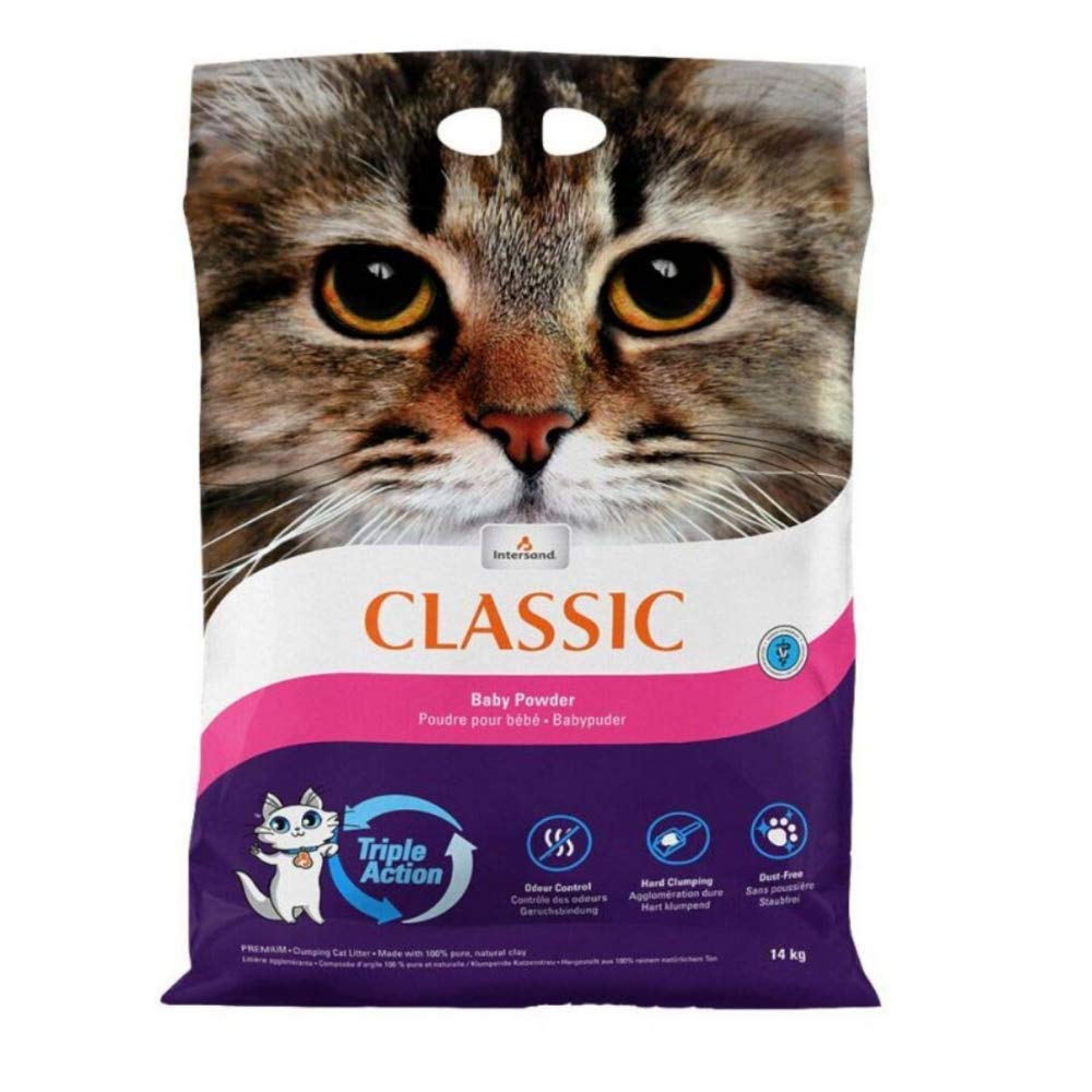 Intersand Classic Baby Powder Scented Cat Litter 28KG Antibacterial Disposable And Hypoallergenic Hygiene Granules With Smell Control Formula