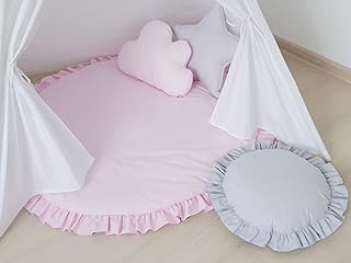 Round floor mat with ruffles, Padded Mat, teepee play mat, Teepee floor Mat, Round Rug, round floor mat to nursery, 110cm in diameter