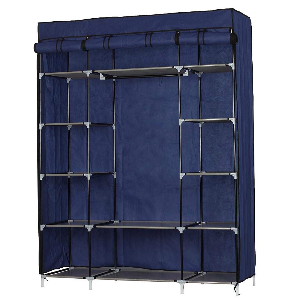 Armario Plegable, Armario para Almacenamiento de Ropa, Armario de Tela no Tejida de Gran Capacidad para Ropa de Dormitorio, Gris (Azul Marino)