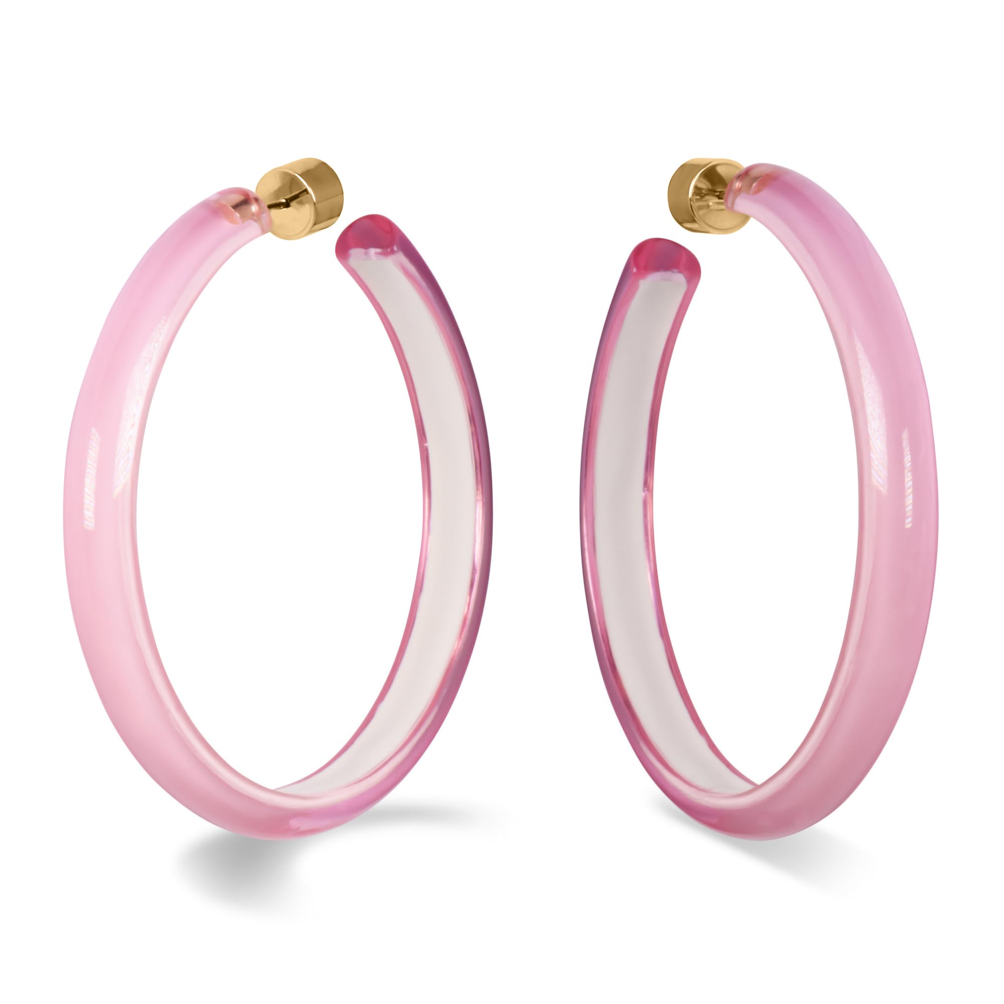 Gold Plated Sterling Silver Lucite Open Hoop Earrings for Women - Assorted Colors, Sizes and Designs