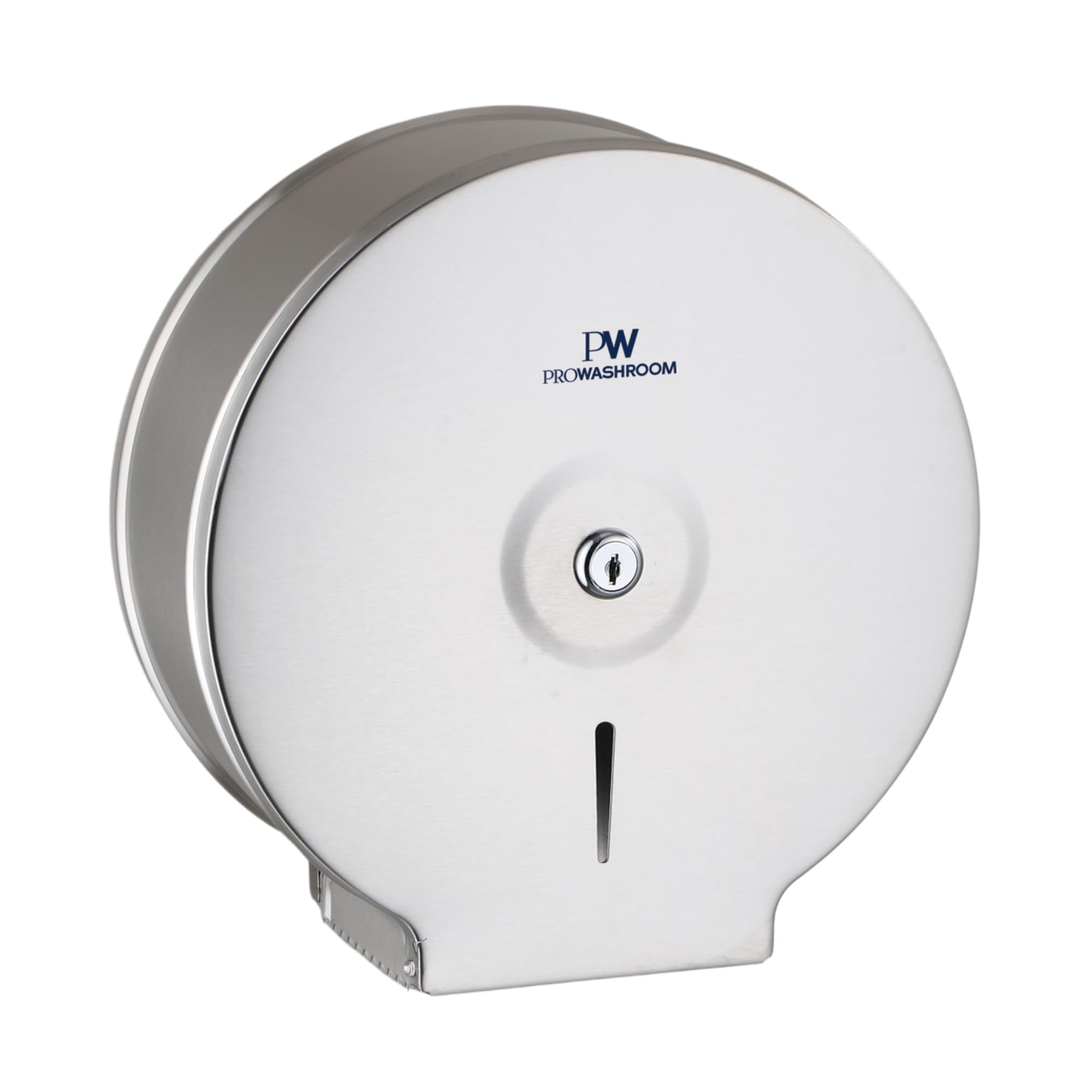 Pro Washroom Stainless Steel Jumbo Toilet Roll Dispenser, Space Saving Wall Mount, High Capacity 250mm Roll Holder, Lockable, Tamper-Proof, Easy View Window (Brushed Stainless Steel 10 Inch)