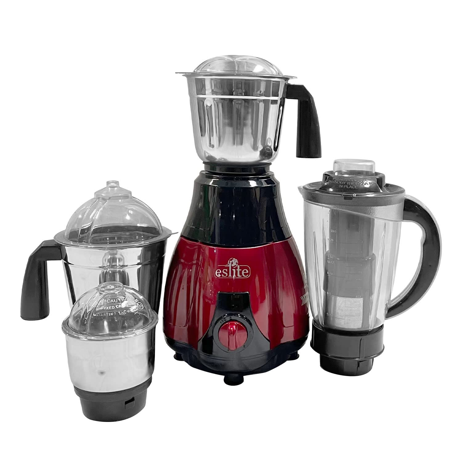 Eslite Mixer Grinder Juicer Machine For Kitchen 750 Watts, Food Processor With 3 Multipurpose Stainless Steel Jars & 1 Juicer Fruit Filter Jar, Razor Sharp Blades, 3 Speed Control, Glory (Red & Black)
