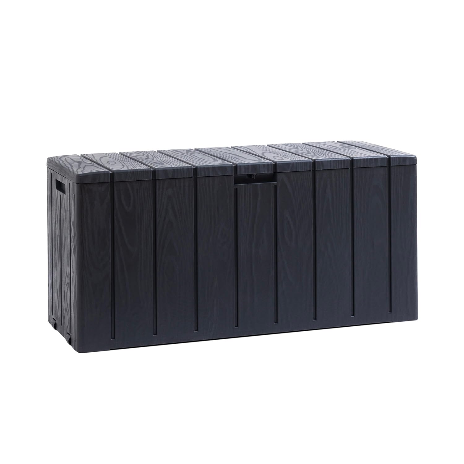 Baule Multiuso da Esterno e Interno 270 Litri in Resina Effetto Legno — Cassapanca Contenitore con Seduta, Antracite, per Giardino, Terrazzo e Casa