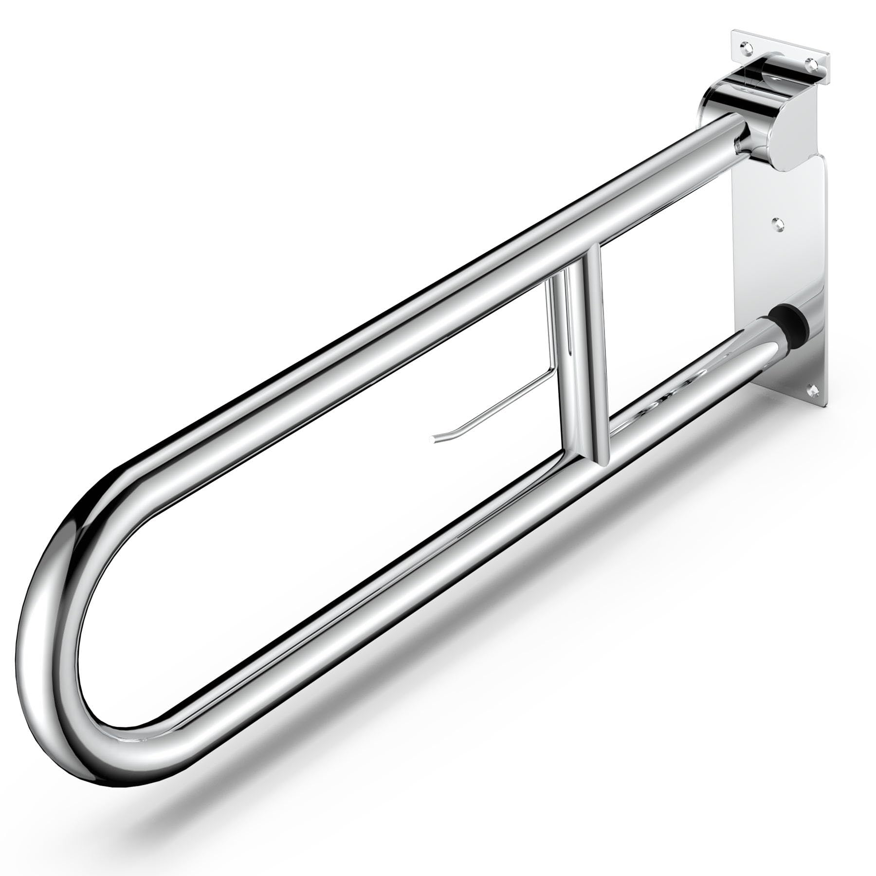 FlySkip Toilet Grab Bar with Toilet Paper Holder,31inch Polished Glossy Flip Up Handicap Grab Bars for Toilet,Wall Mounted Bathroom Aid Assist Rail for Disabled Elderly Pregnant Woman