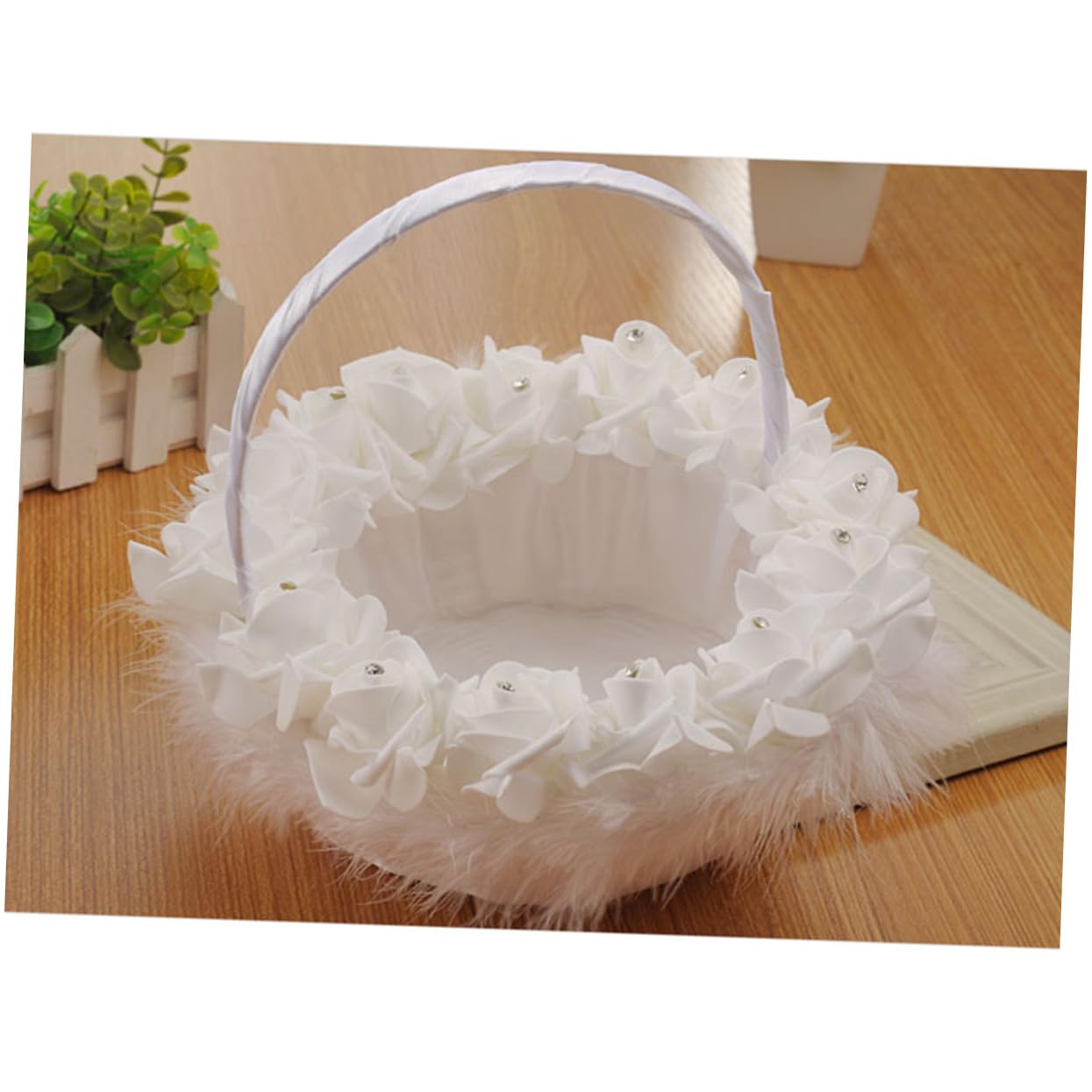 Hochzeitsblumenkorb Hl-5620-bs 2 Stück aus Gewebe, Weiß | Blumen und Rosenblätter, für Abschlussfeiern, Partydekoration mit Novitäten