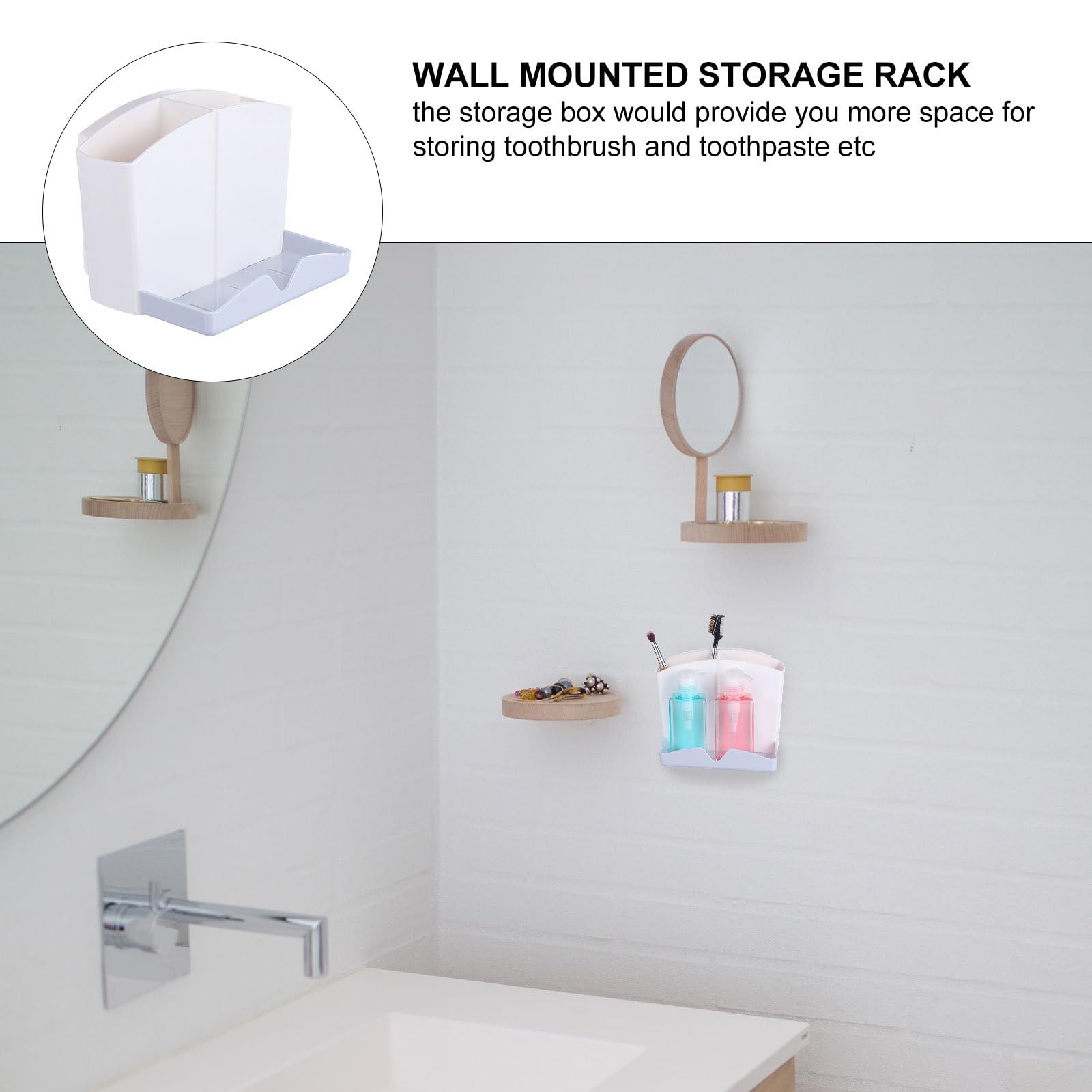 EXCEART Porta Spazzolino da Denti da Parete in Abs Bianco e Stabile, Organizer Bagno Contenitore per Pettine, Supporto Bagno 1 Pezzo senza Foratura