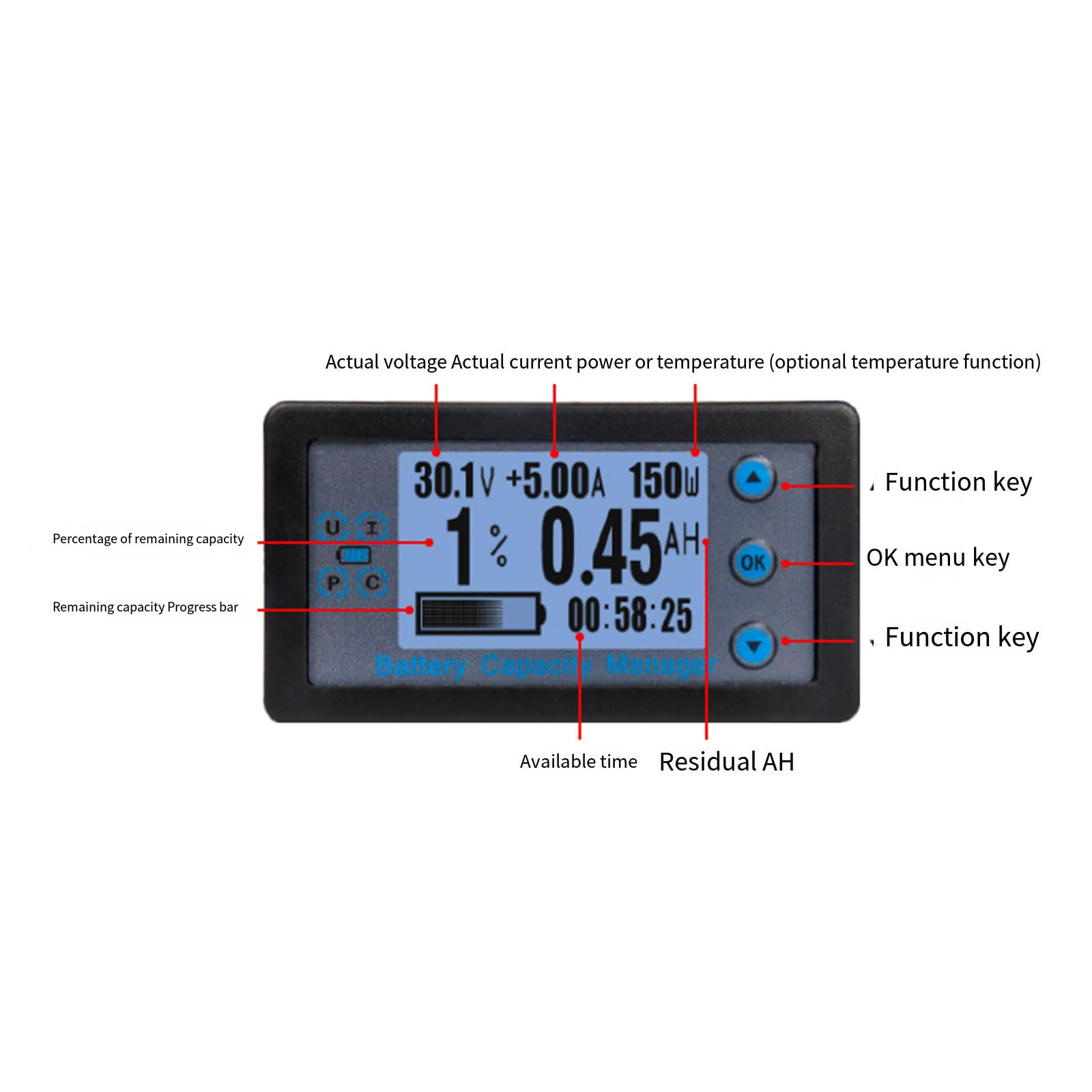 Coulomb - Tester per batteria da 8-120 V, misuratore di corrente compatibile con Bluetooth, misuratore di capacità della batteria, con attrezzatura professionale per elettricisti