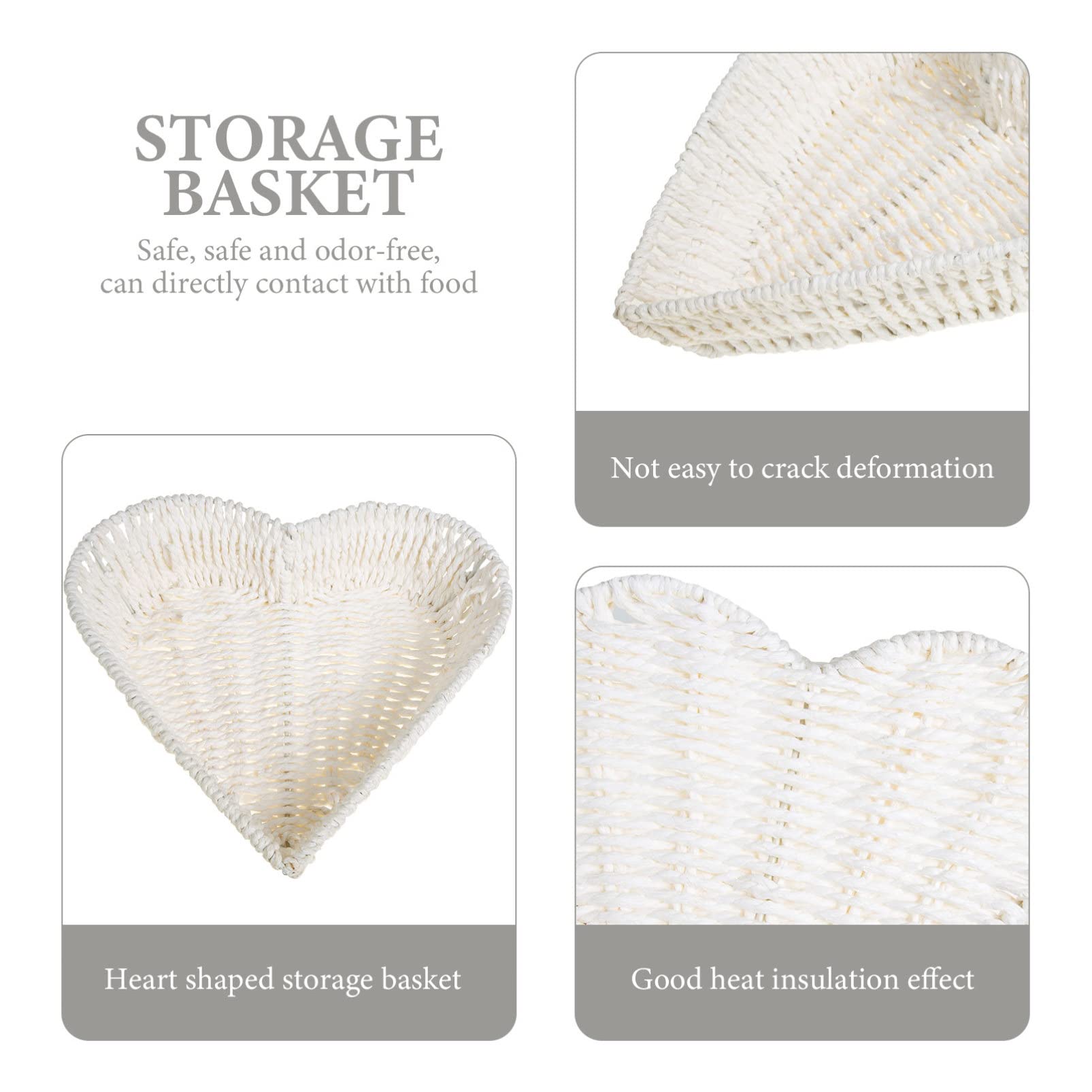 Cabilock Outdoor Decor Woven Storage Basket Heart Shape Fruit Plate Desktop Sundries Basket Organizer Household Refreshment Plate Container Home Decorative (White) Wedding Decor