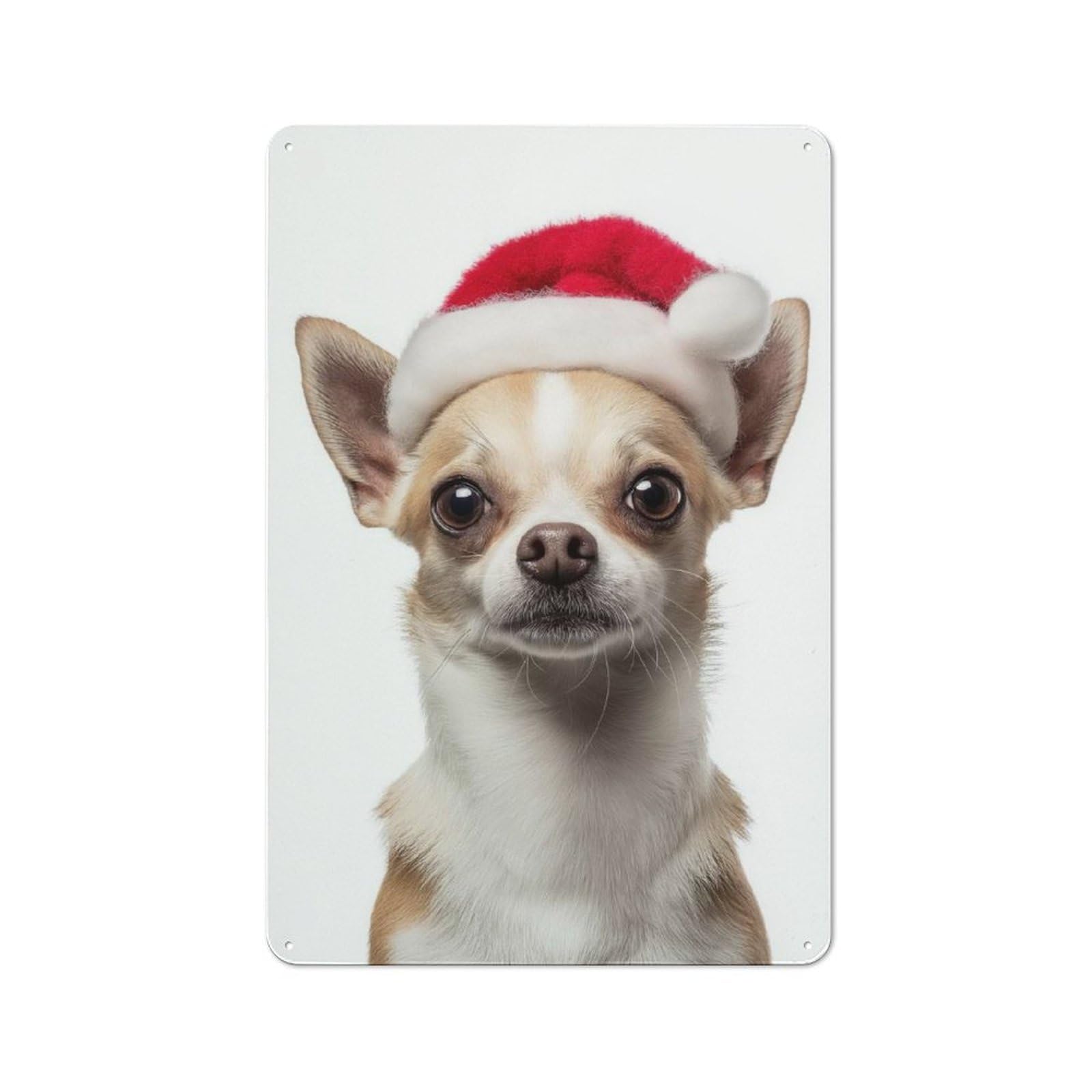 Junmoney Chihuahua Dog With Santa Hat Portrait Metal Wall Sign 30X20cm Featuring For Living Room Wall, For Decorating Living Rooms And Feature Walls