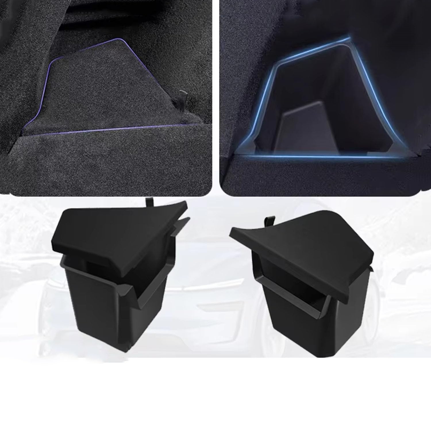 Auto-Aufbewahrungsbox für Tesla Model Y Juniper 2025 2026 Kofferraumseite Links rechts, Aufräumen, Paket, Beflockung, Mattenabdeckung, Organizer,A Set 4PCS