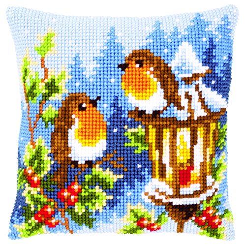 Vervaco Robins at The Lantern Cushion Cross Stitch Kit