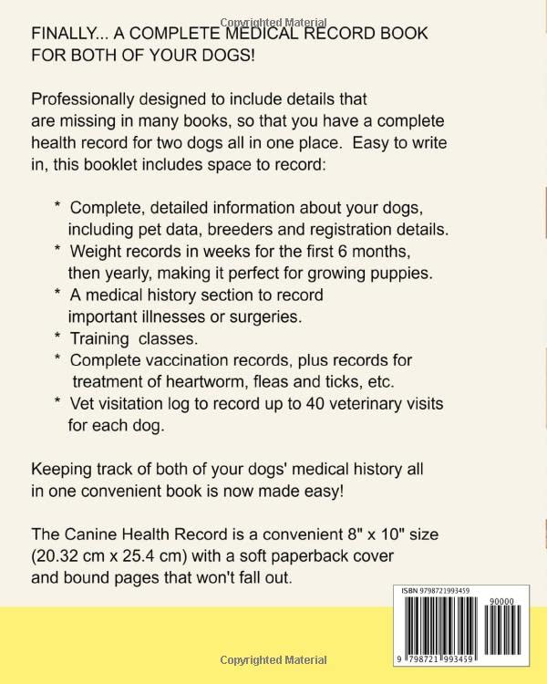 Miniatura 2 de Canine Health Record 8" x 10" Complete Dog Health Record Book for 2 Dogs, Dog & Puppy Vaccine Vaccination Shot Record, Puppies Pet Medical Health