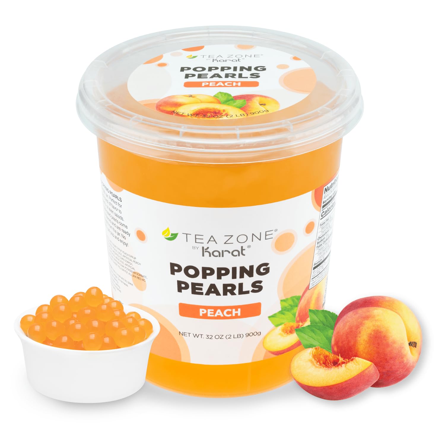 TEA ZONE[2 Pound] Peach Popping Pearls, Bursting Pearls for Teas, Shakes, Smoothies, Dessert Toppings B2061 (2.0lb)