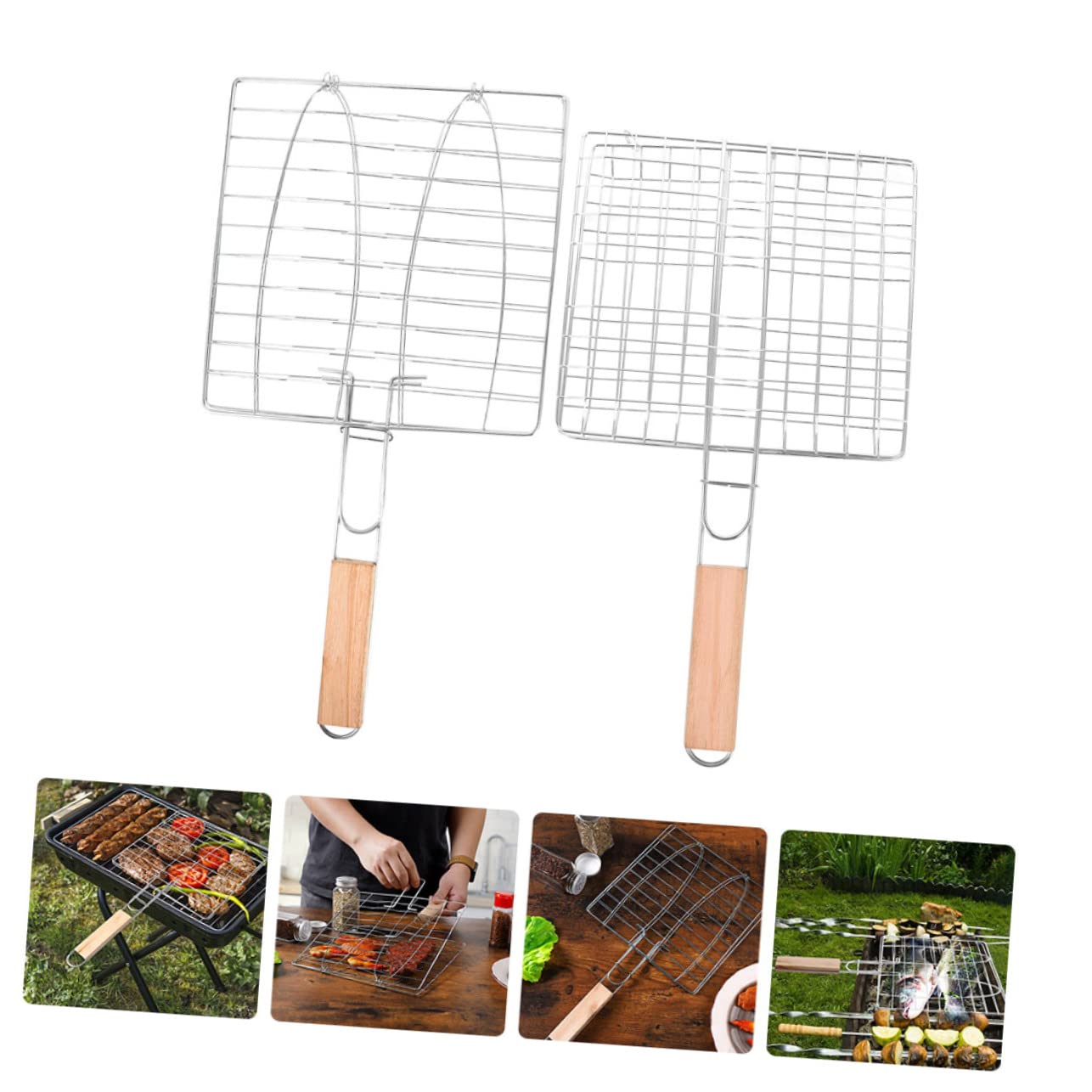 HANABASS 2pezzi Reti Per Barbecue in Inox Cestini Per Grigliate Utensili Per Grigliare Pesce Con Manico Ergonomico Facile Da Pulire Per Barbecue All Aperto e Picnic