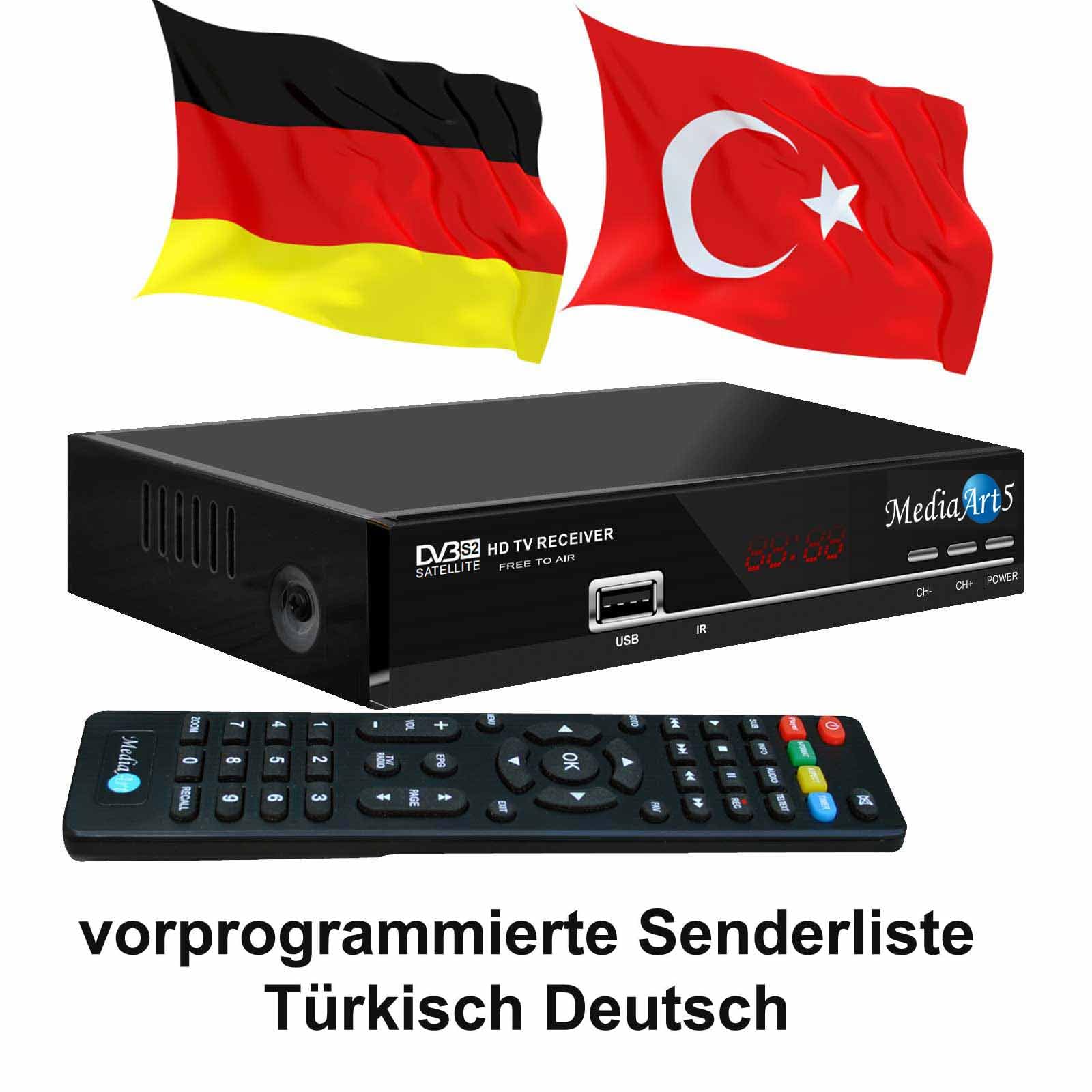 Türkische TV Full HDTV Sat Receiver MEDIAART-5 Full HD DVBS/S2 Astra + Türksat programmiert 2xUSB