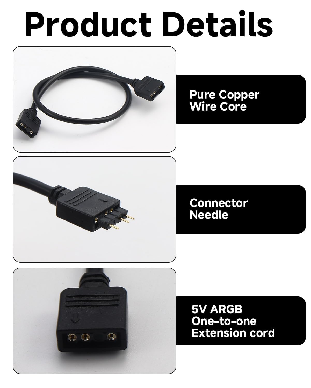 Lote de 2 cables de extensión ARGB de 5 V 3 pines, cables divisores ARGB, adaptador RGB para caja de ordenador, enfriador de 30CM