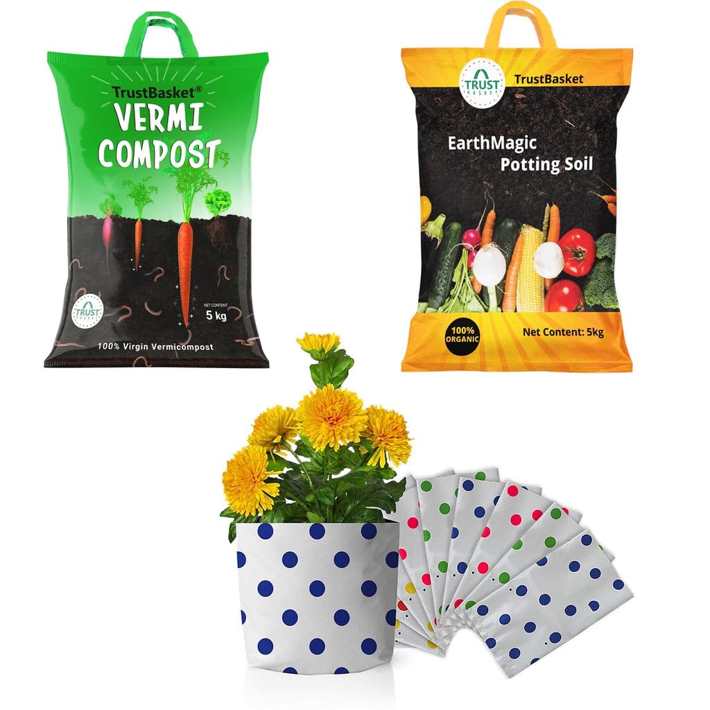 TrustBasket Combo Enriched Organic Earth Magic Potting Soil + Pure & Organic Vermicompost + Colourful Growbags for Home Garden (Set of 5) (B0D64D6XVM) Amazon Price History, Amazon Price Tracker