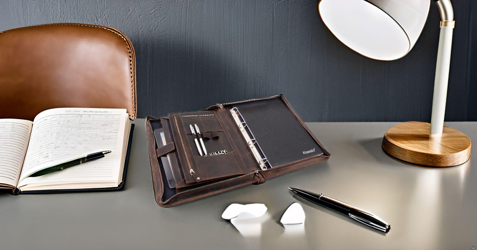 Roberto Romano 48213 - Ringbuchmappe aus Hunter Leder, Schreibmappe mit Tablet-Fach, Konferenzmappe mit DIN A4 Dokumentenfach, Organizer-Mappe, Dokumentenmappe ca. 36 x 27,5 x 5 cm, Braun