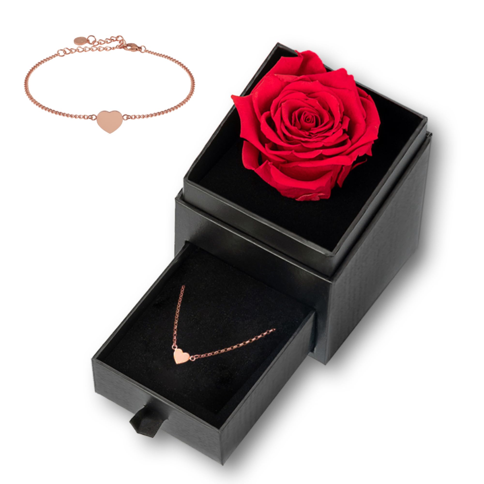 Scatola di rose con rosa infinita resistente e bracciale a cuore per donna I Scatola di gioielli con bracciale a cuore I Fatto a mano in Germania