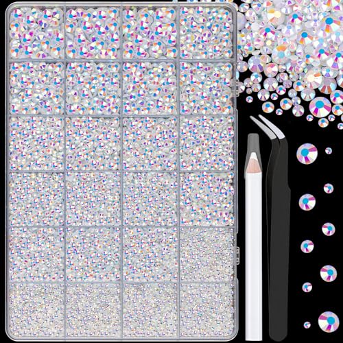 Image of 25000Pcs Resin Jelly Rhinestones for Crafting, White AB 2-6mm Mixed Sizes Non Hotfix Flatback Gems, Bedazzling Crystal for DIY Crafts Clothing Tumblers Mugs Shoes Fabric Nail Art