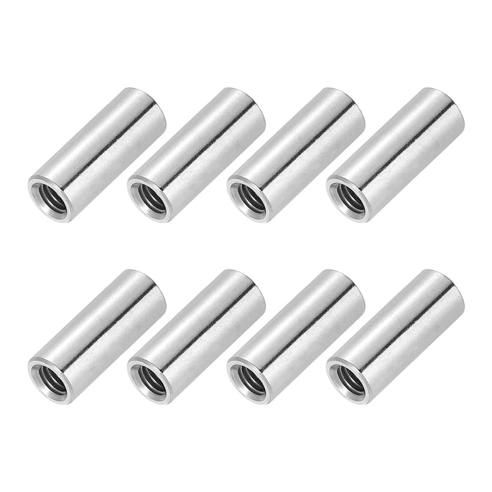 PATIKIL M4x0.7mm Pitch 304 Stainless Steel Round Coupling Nuts, 8 Pcs 15mm / 0.59" Length Metric Coarse Thread Connector Sleeve Rod Bar Stud Fully Threaded Nut Fasteners, Silver Tone — image 1